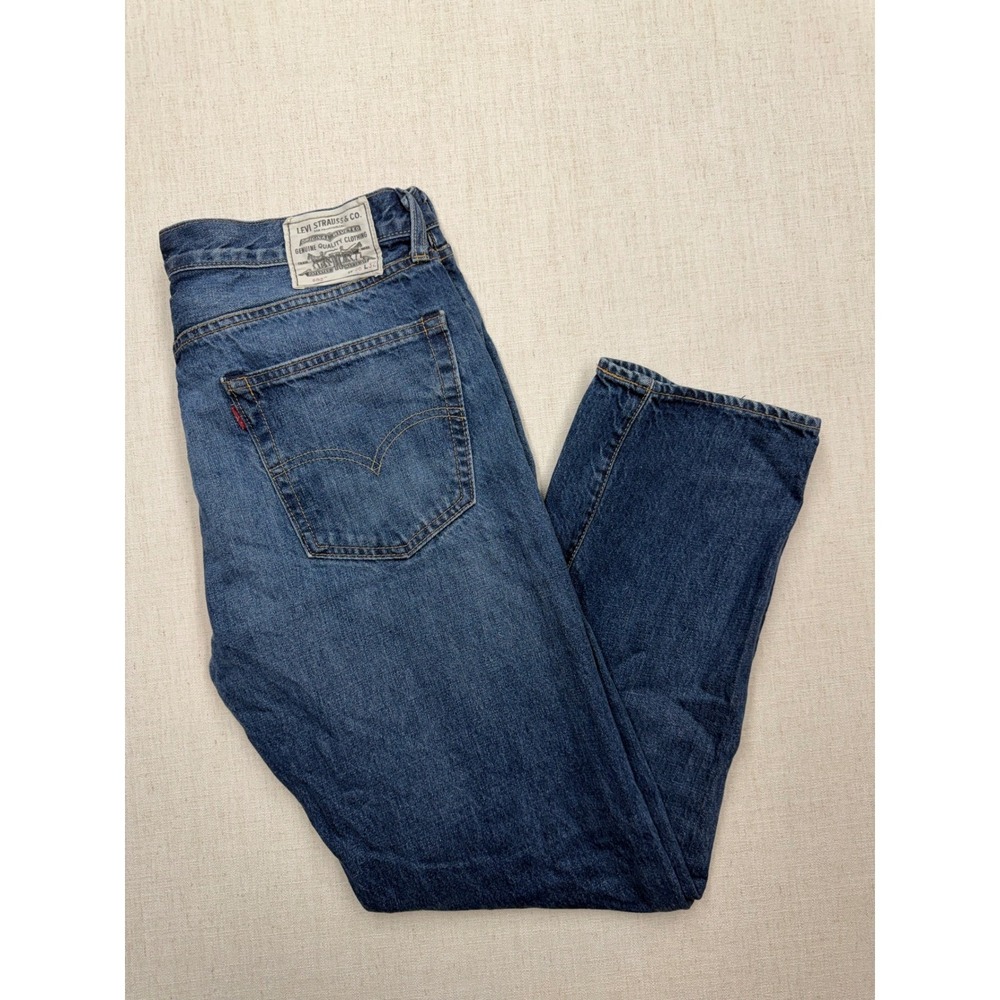 Levis 502 Regular Taper Jeans Mens 36x32 Blue Hemp Blend Denim Pants Big E VTG
